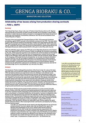 Arbitrability of tax issues arising from production sharing contracts – FIRS v. NNPC